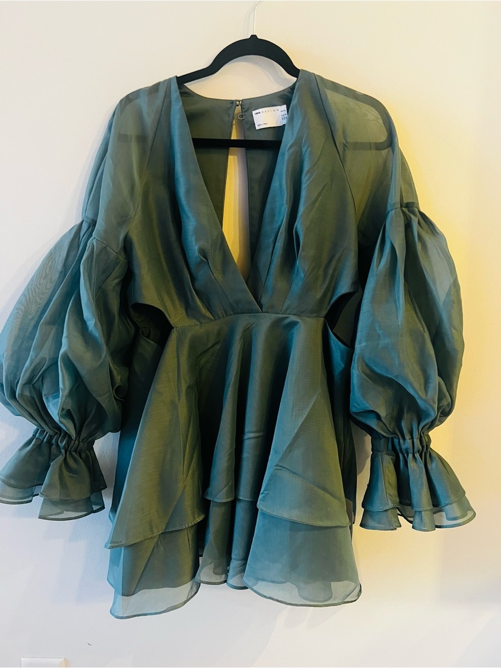 ASOS Emerald Green Puff Sleeve Peplum Mini Dress